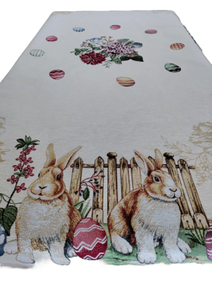 Față de masă 140x180 cm, țesătură goblen (flori și iepuri)