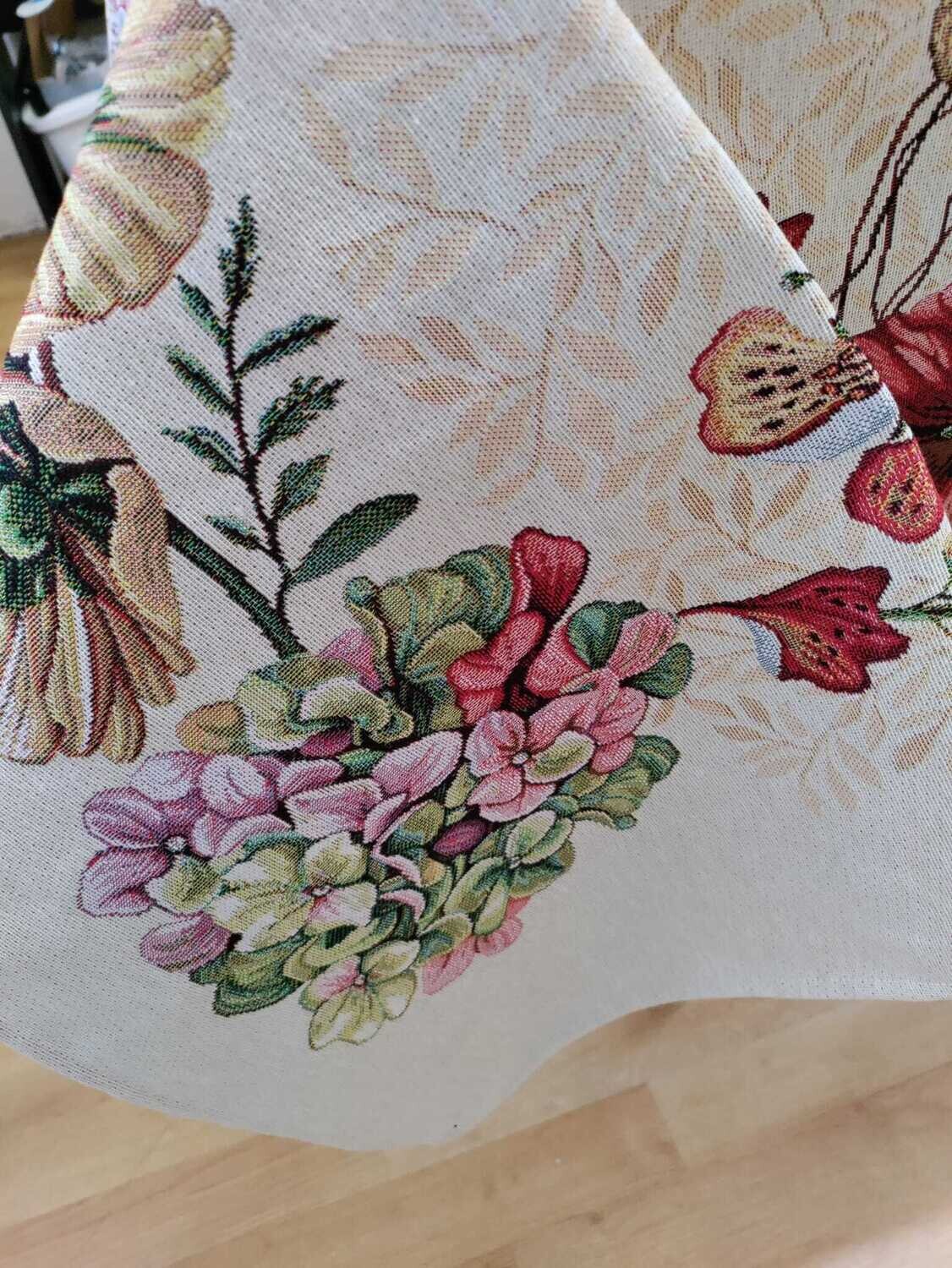 Față de masă 140x180 cm, țesătură  goblen - maci, hortensii, bumbac
