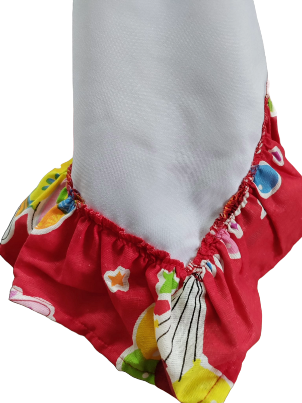 Față masă minimat alb cu volan încrețit bumbac imprimeu Pascal (140x140 cm)