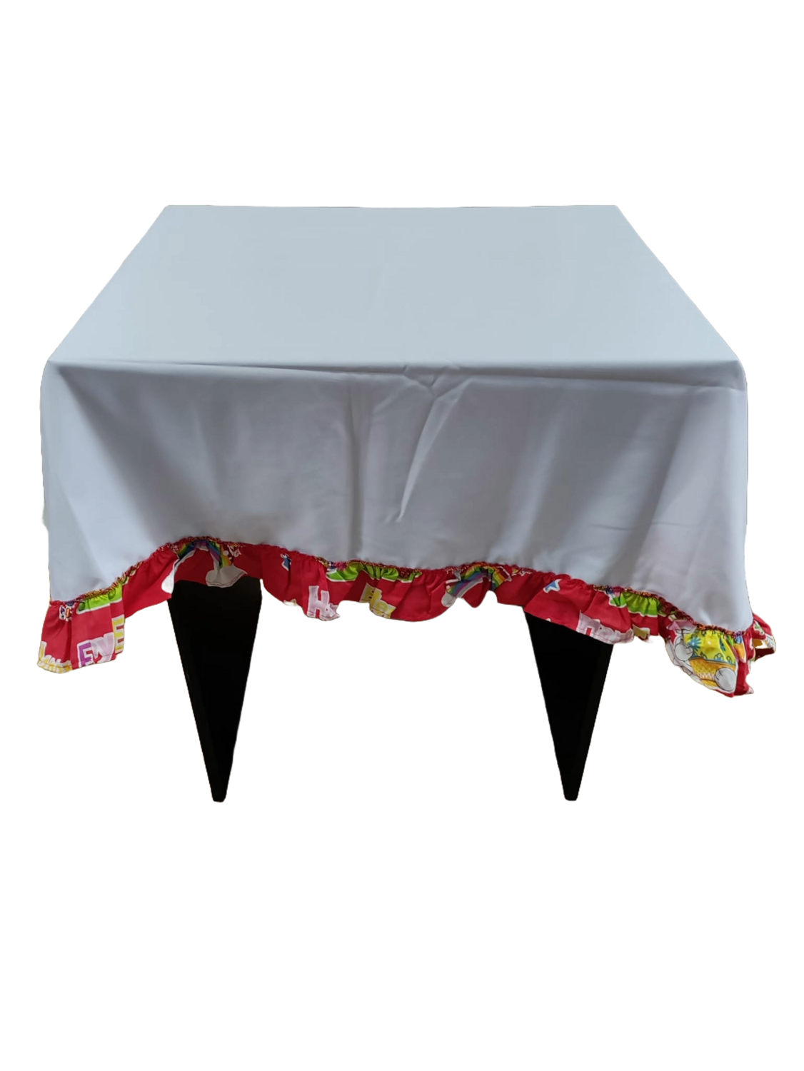 Față masă minimat alb cu volan încrețit bumbac imprimeu Pascal (140x140 cm)