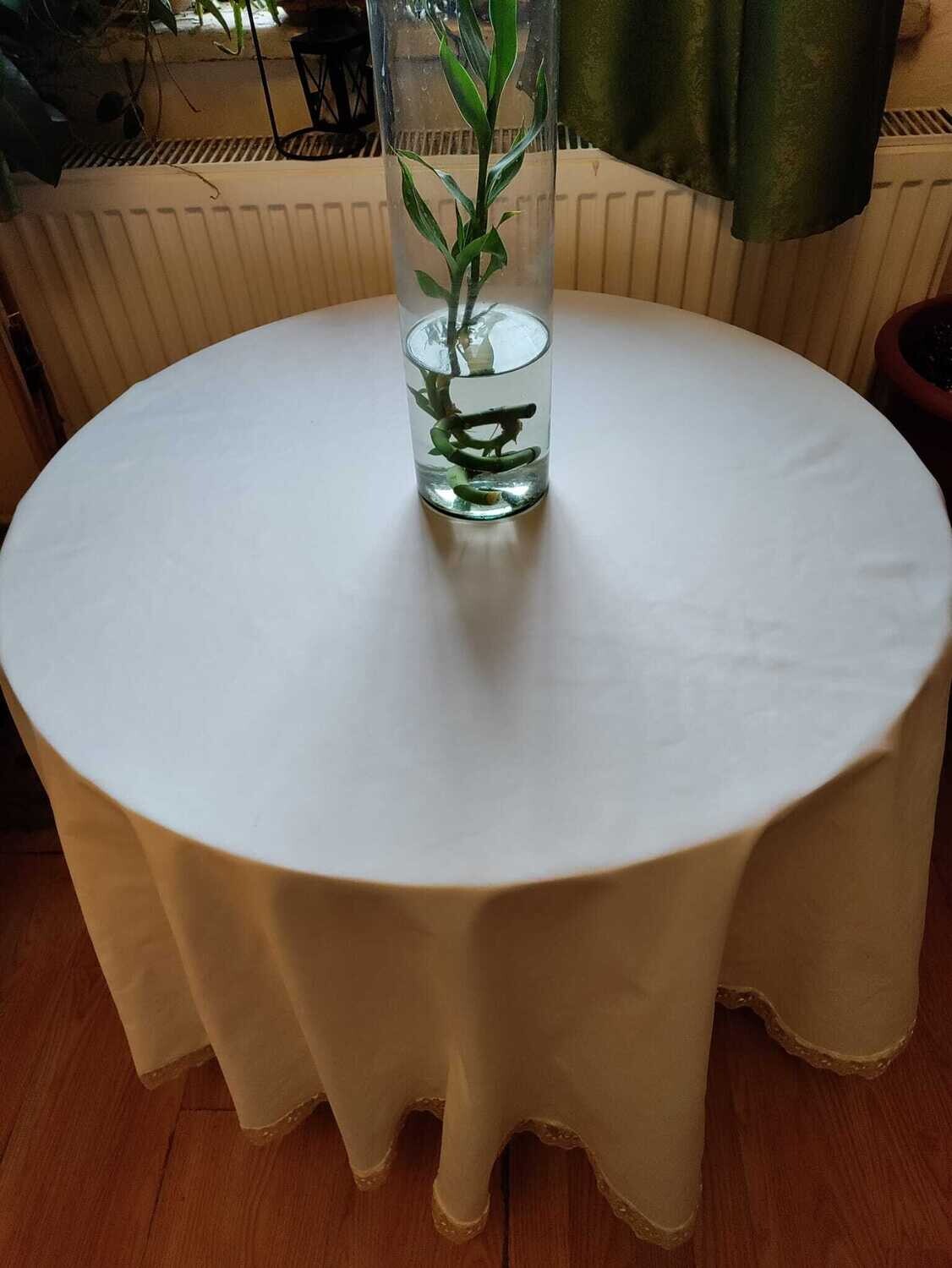 Față masă rotundă, diametrul 175 cm, cu dantelă ivory
