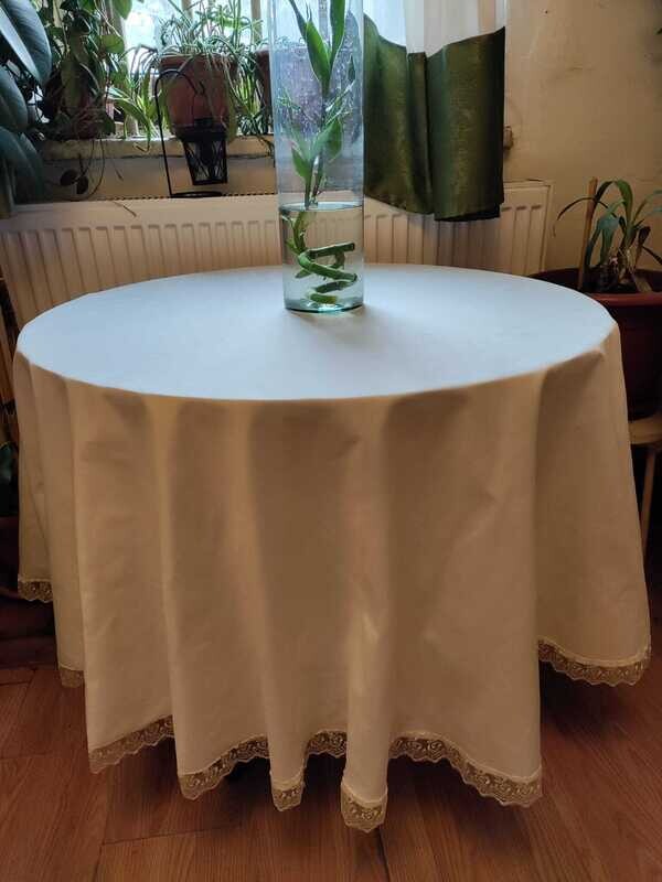 Față masă rotundă, diametrul 175 cm, cu dantelă ivory