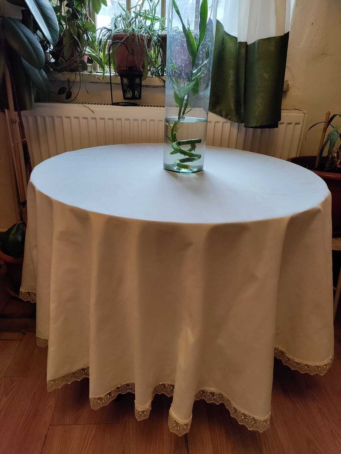 Față masă rotundă, diametrul 175 cm, cu dantelă ivory