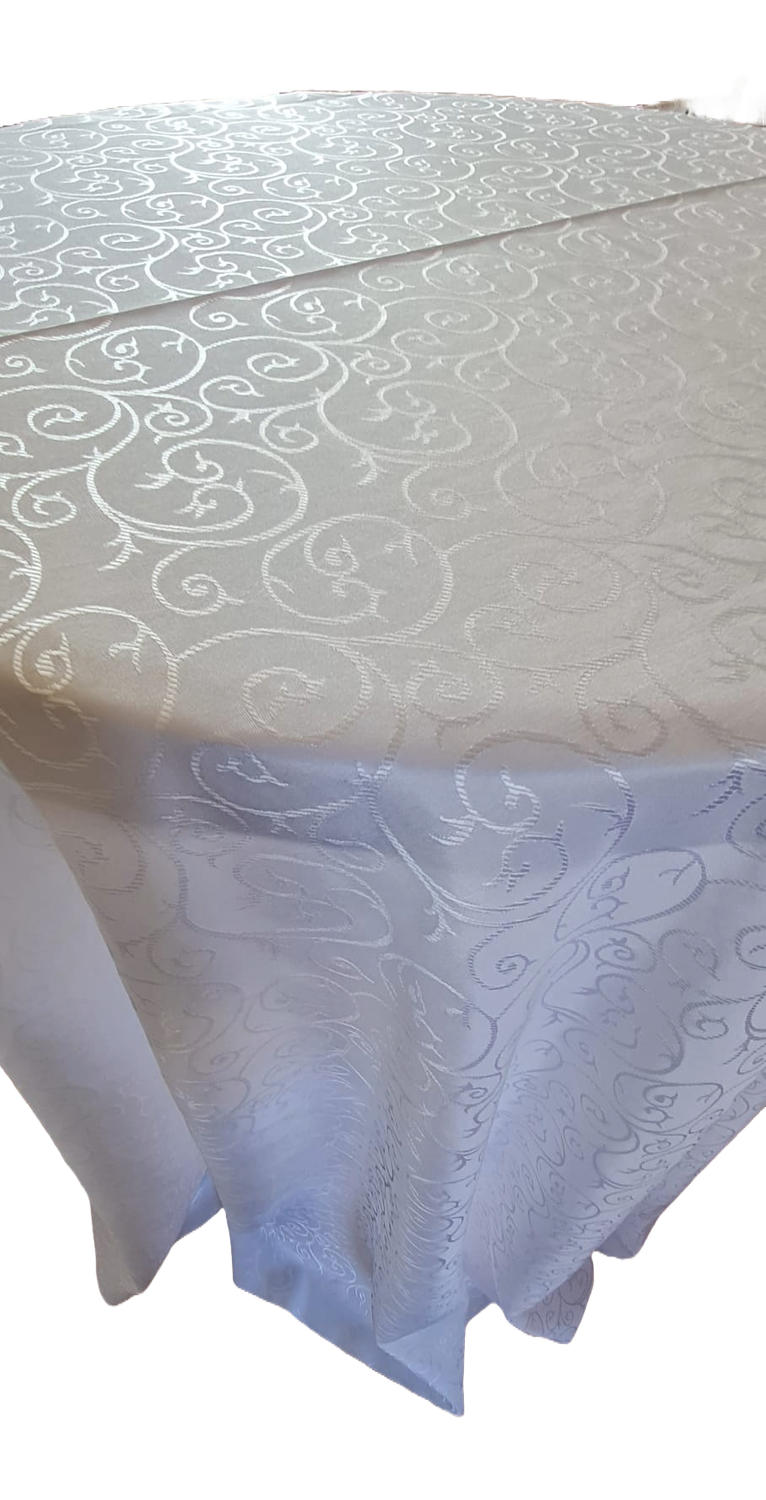 Față de masă brocart alb ”melci mici”