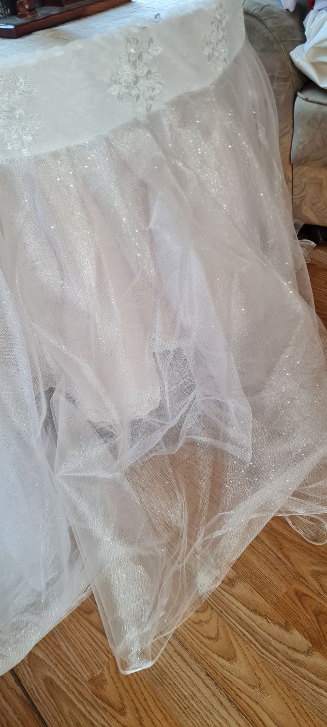 Fusta masa tulle ivory cu sclipici si dantela brodata L=400cm