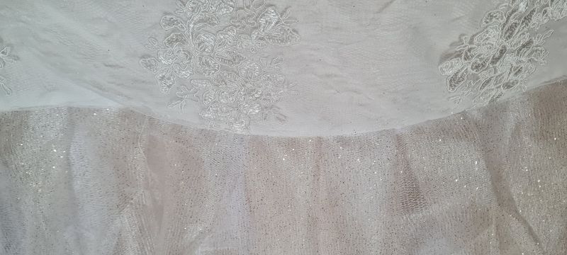 Fusta masa tulle ivory cu sclipici si dantela brodata L=400cm