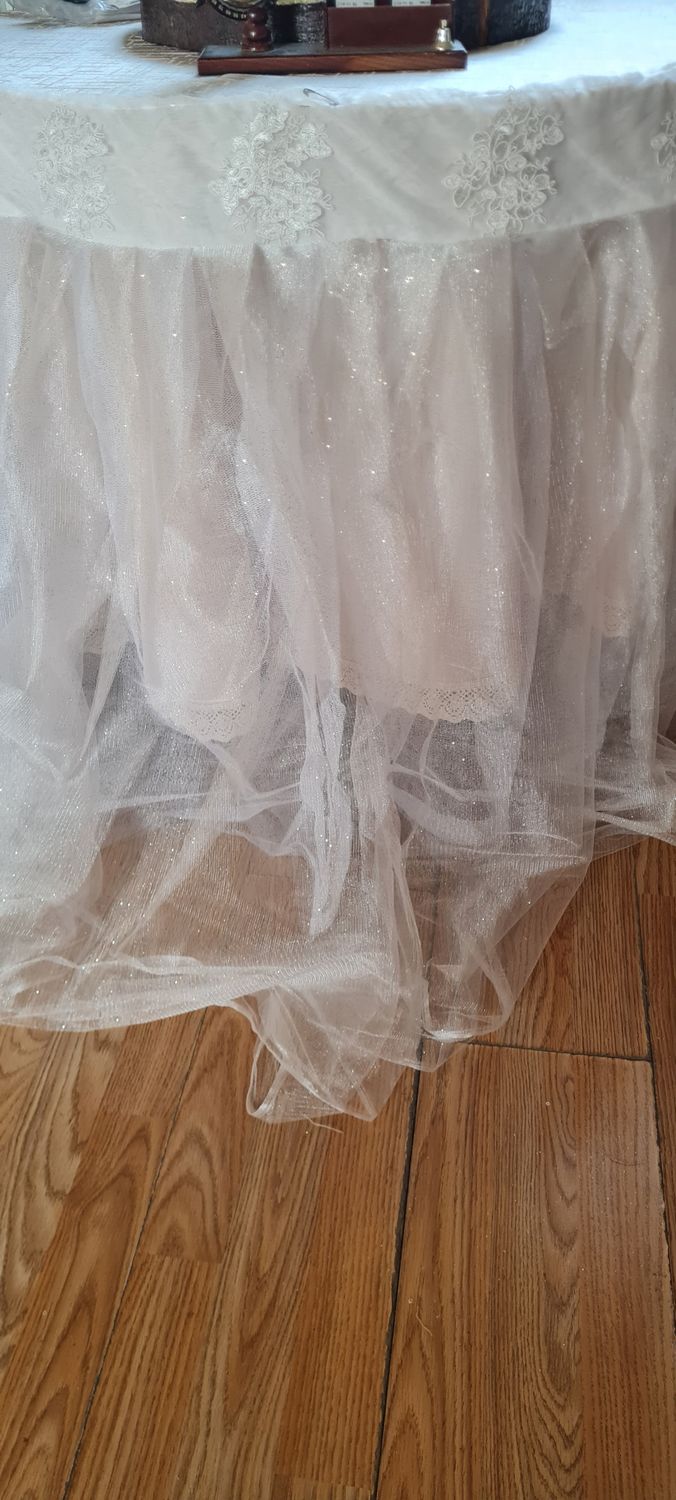 Fusta masa tulle ivory cu sclipici si dantela brodata L=400cm