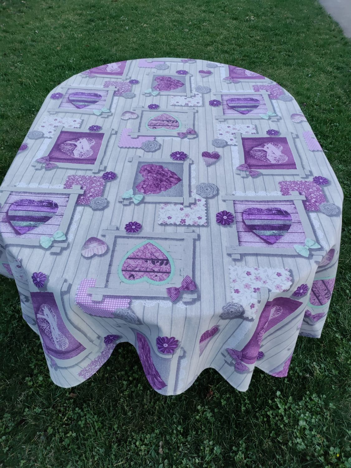 Față masă inima purpurie, țesătură loneta