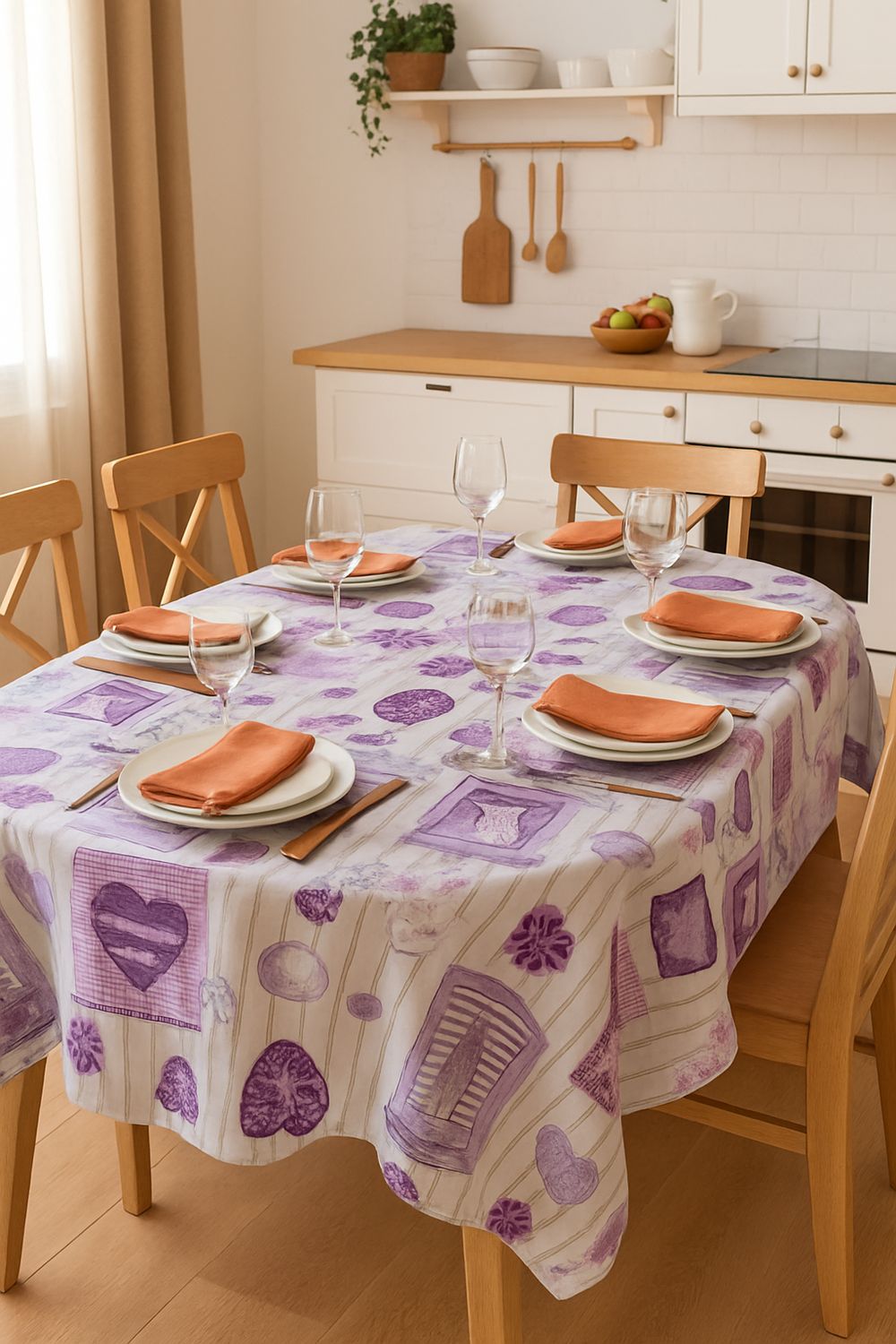 Față masă inima purpurie, țesătură Loneta