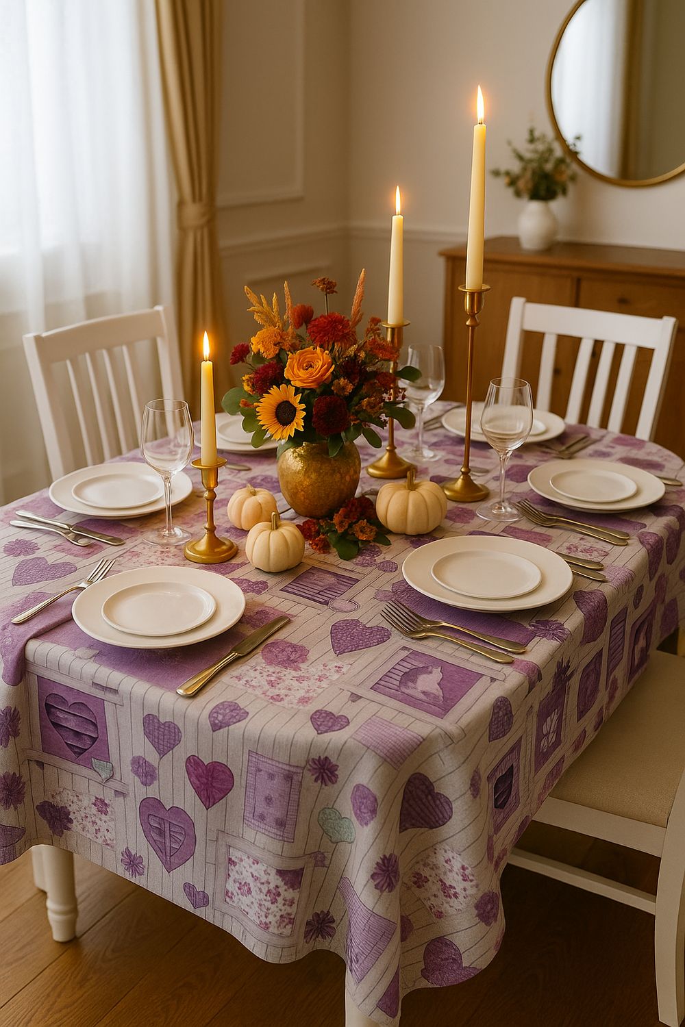 Față masă inima purpurie, țesătură Loneta