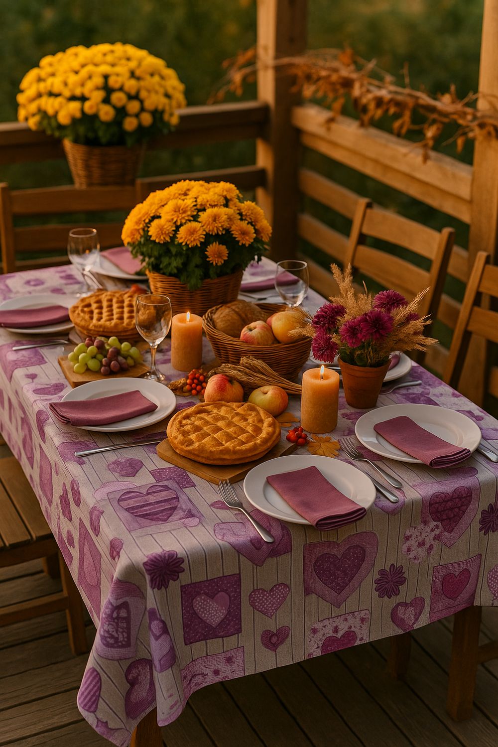 Față masă inima purpurie, țesătură Loneta