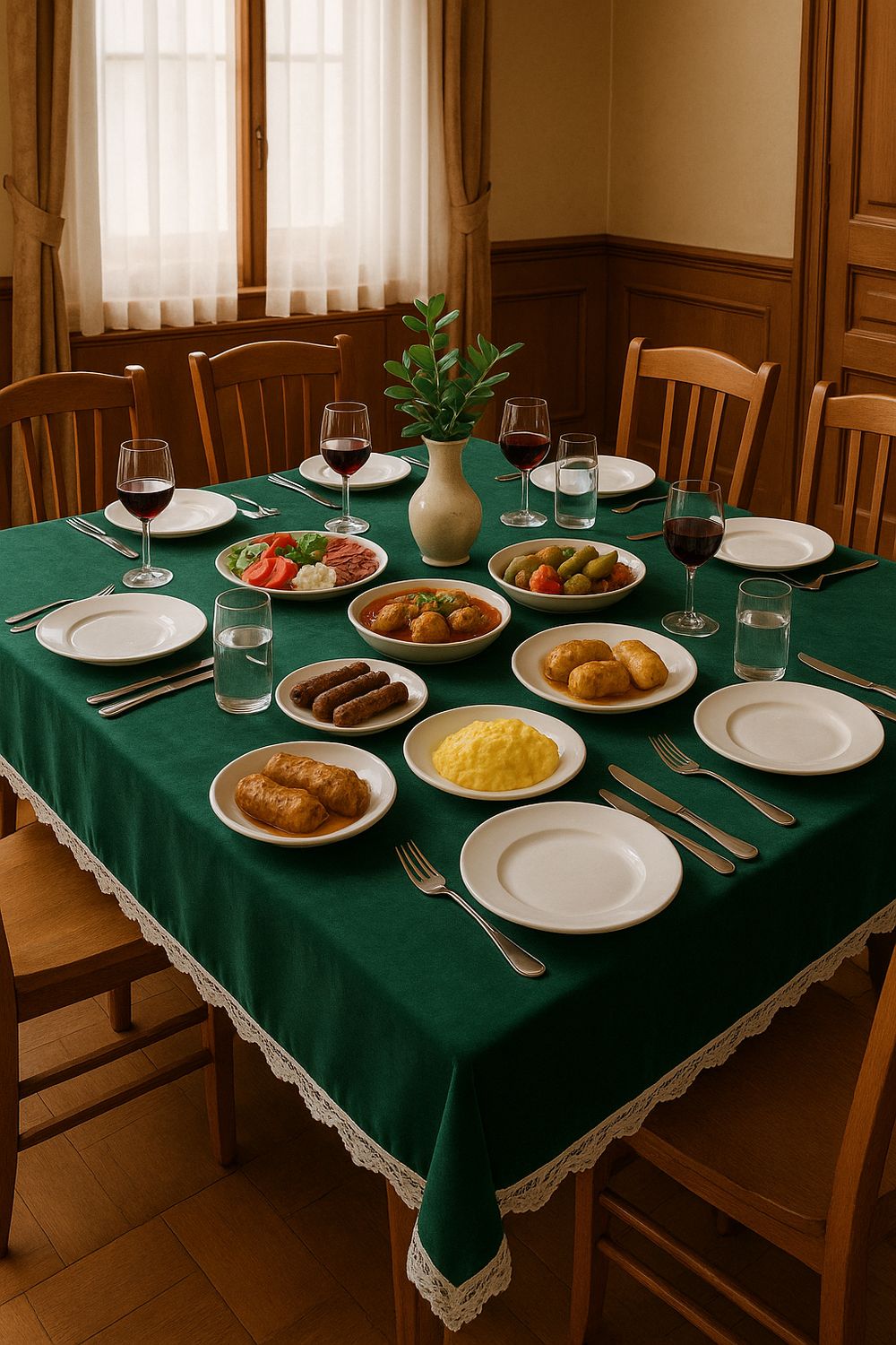 Fata masa catifea fixa verde inchis cu bordura dantelă  ivory