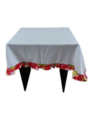 Față masă minimat alb cu volan încrețit bumbac imprimeu Pascal (140x140 cm)