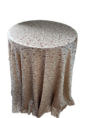 Față masă rotundă brocart bej &amp; maro