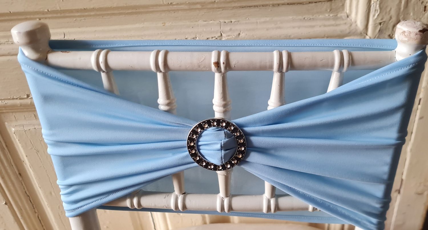 Benzi elastice baby-blue, cu catarama argintie