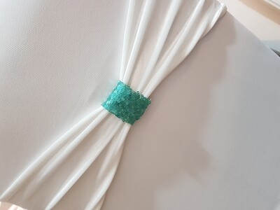 Benzi elastice catifea alba cu inel paiete turcoaz