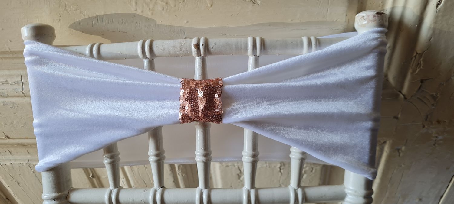 Esarfe elastice catifea alba cu inel somon