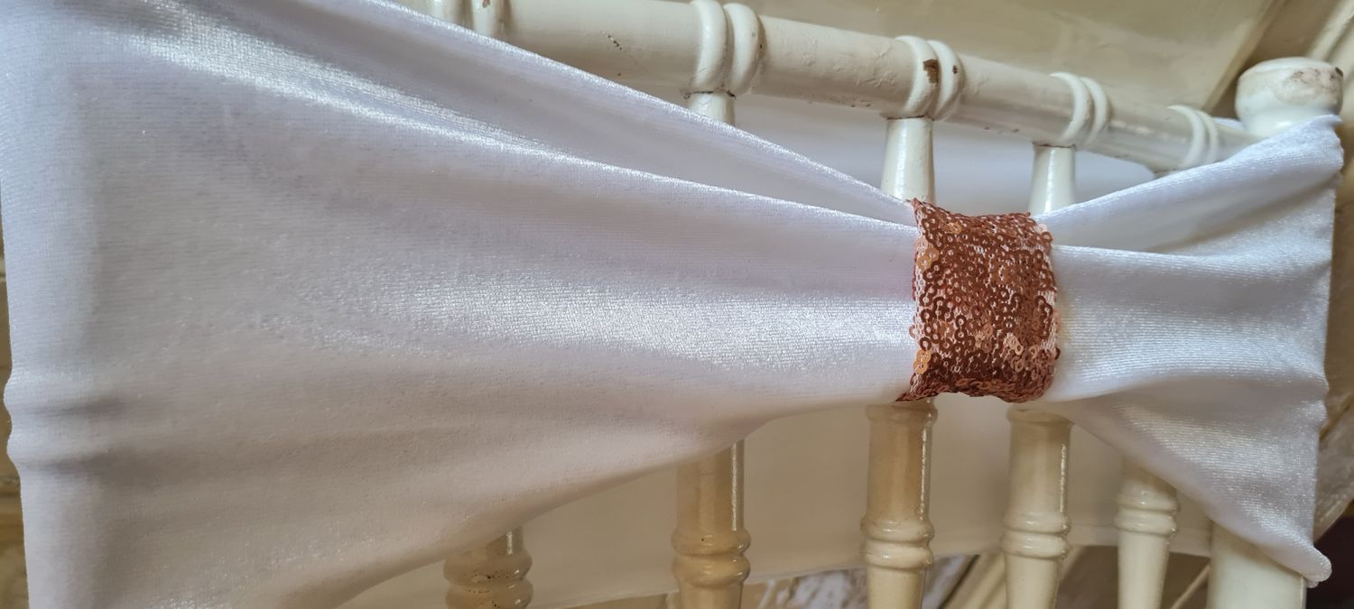 Esarfe elastice catifea alba cu inel somon