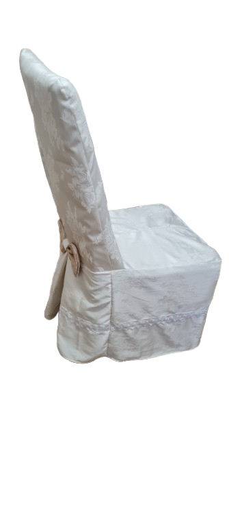 Husă damasc ivory, cu dantelă și papion