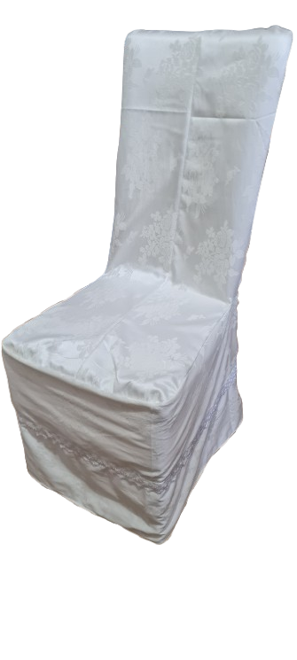 Husă damasc ivory, cu dantelă și papion