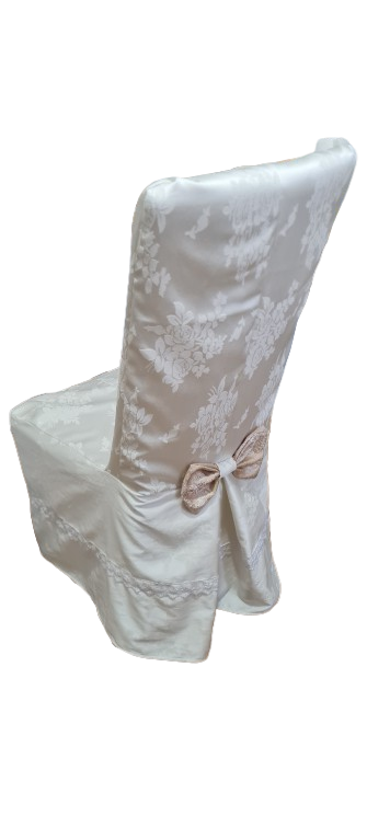 Husă damasc ivory, cu dantelă și papion