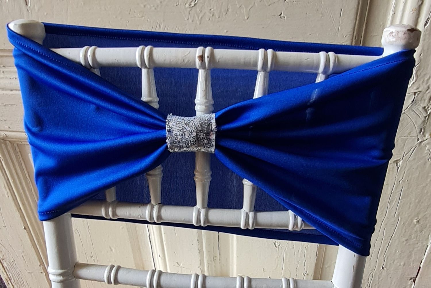 Benzi elastice albastru royal cu inel paiete argintii