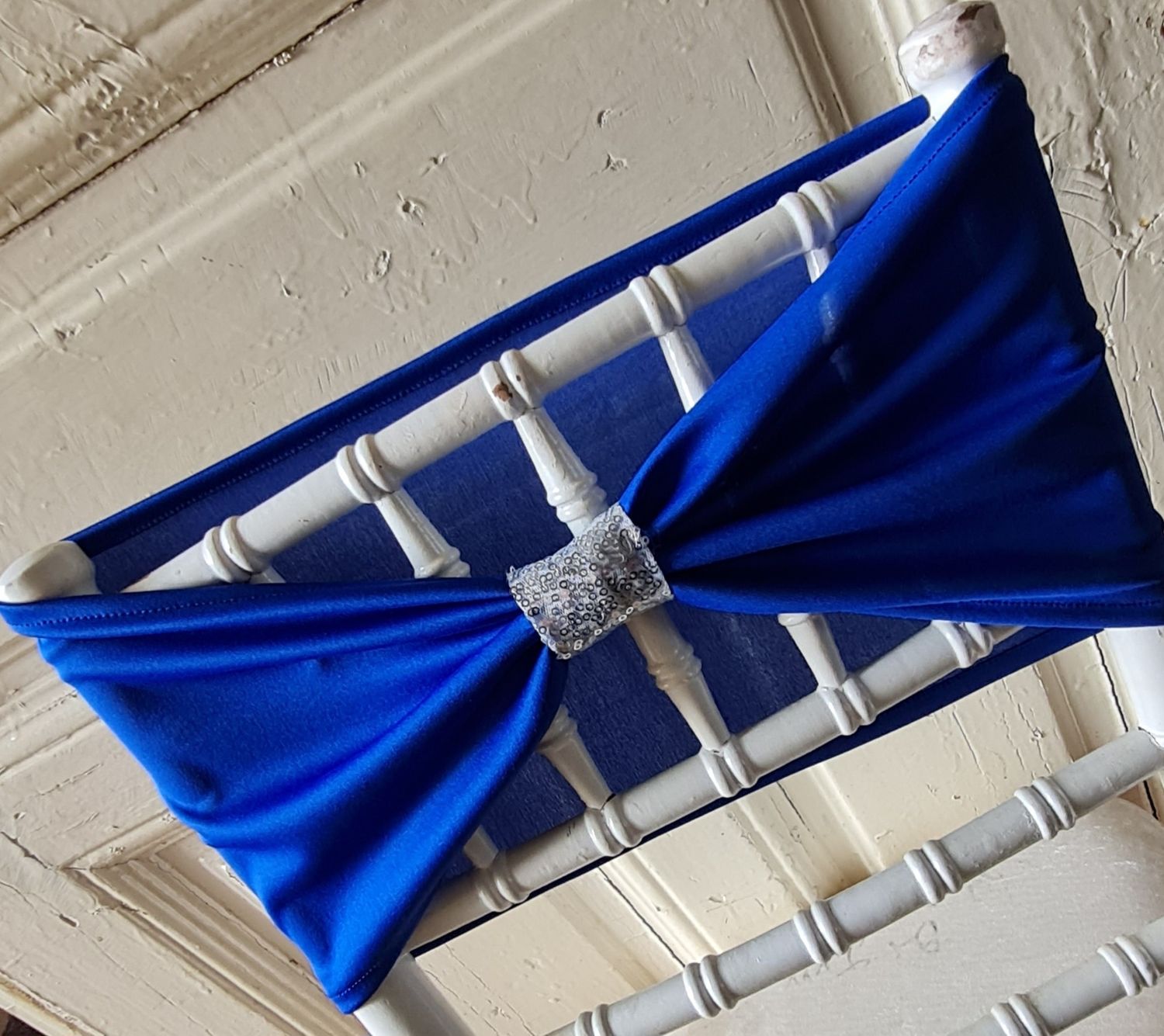 Benzi elastice albastru royal cu inel paiete argintii