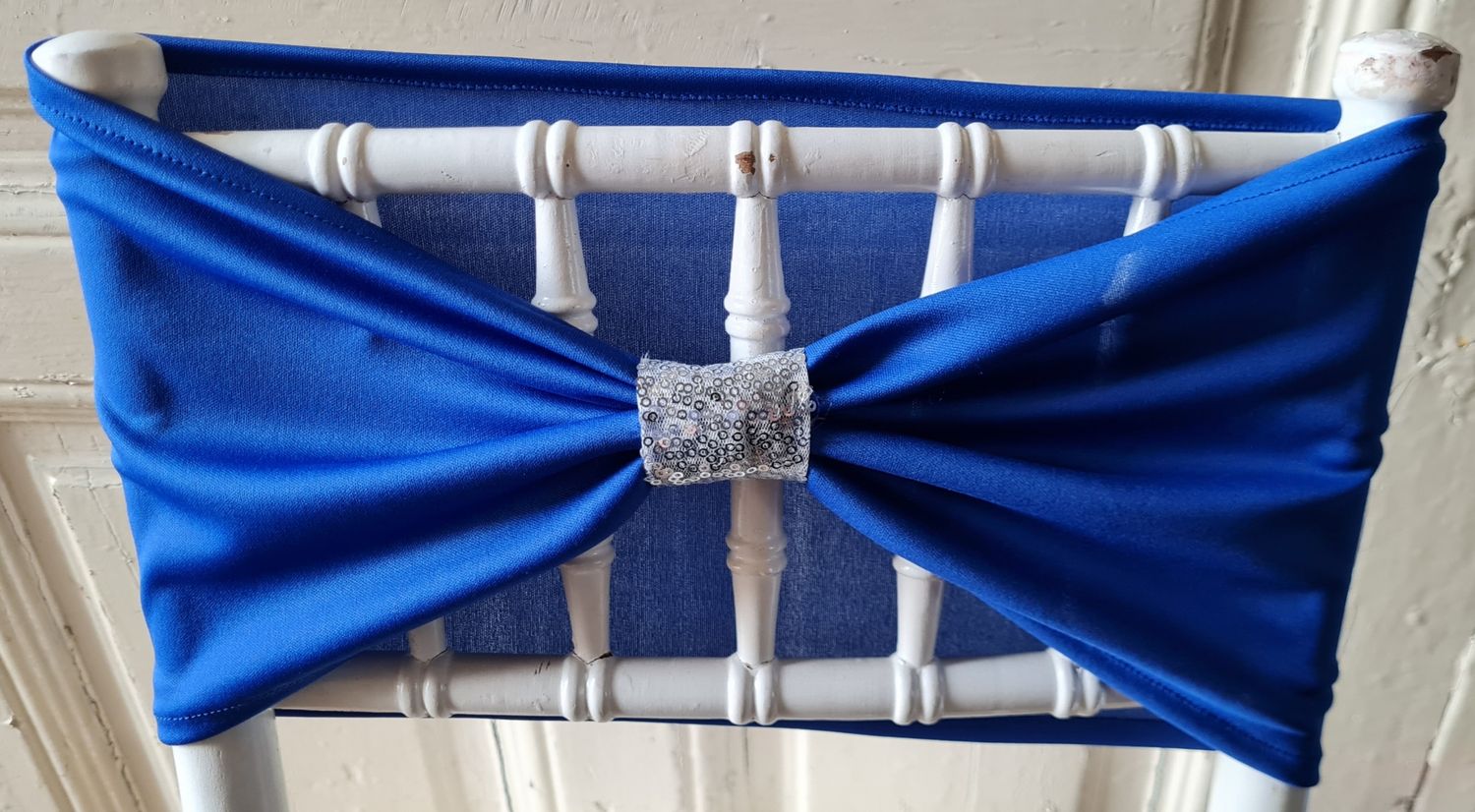 Benzi elastice albastru royal cu inel paiete argintii