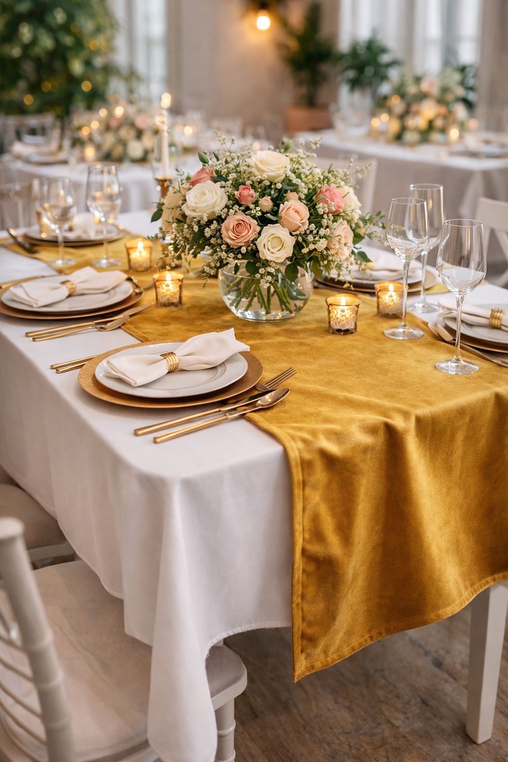 Traverse masa catifea fixă auriu-muștar