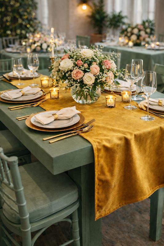 Traverse masa catifea fixă auriu-muștar