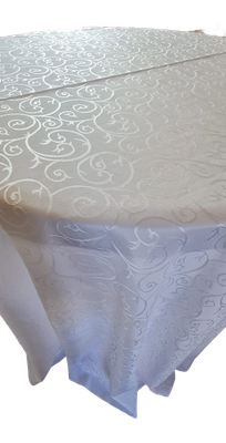 Față de masă brocart alb ”melci mici”