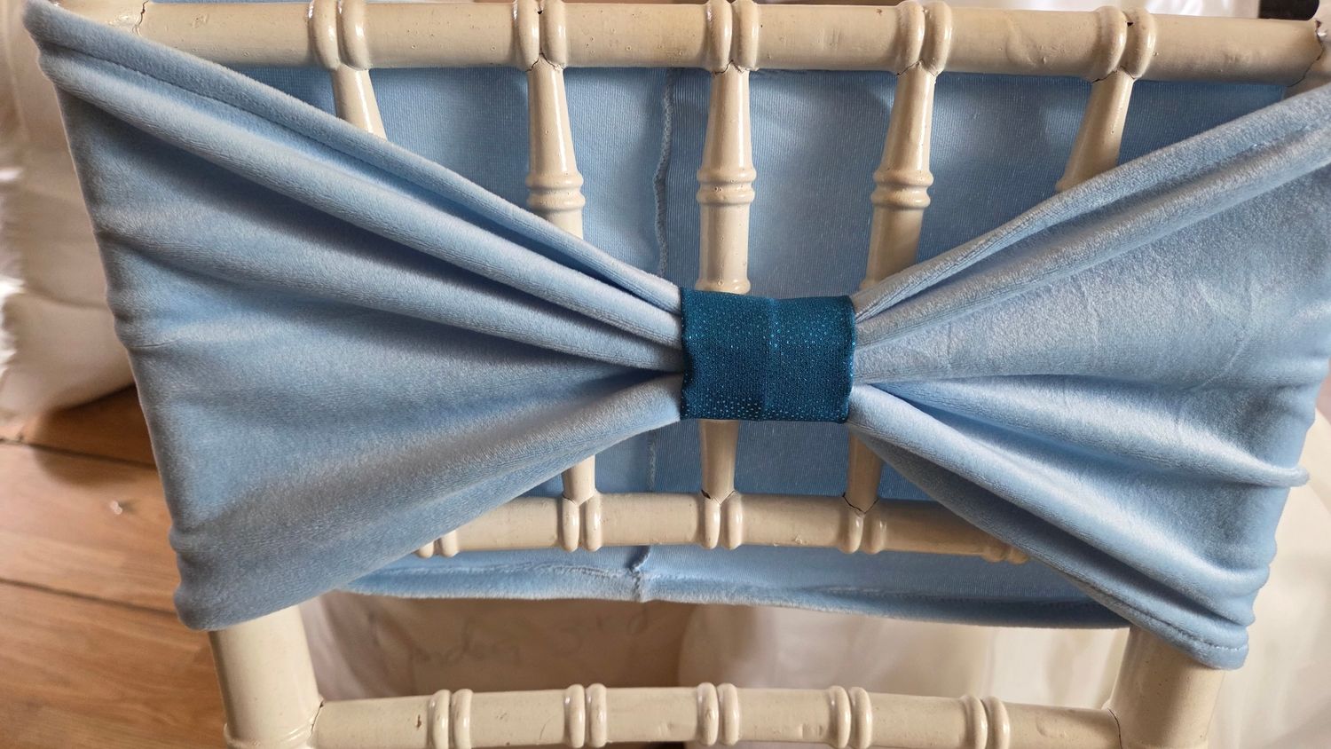 Benzi elastice catifea baby blue cu inel textil turcoaz