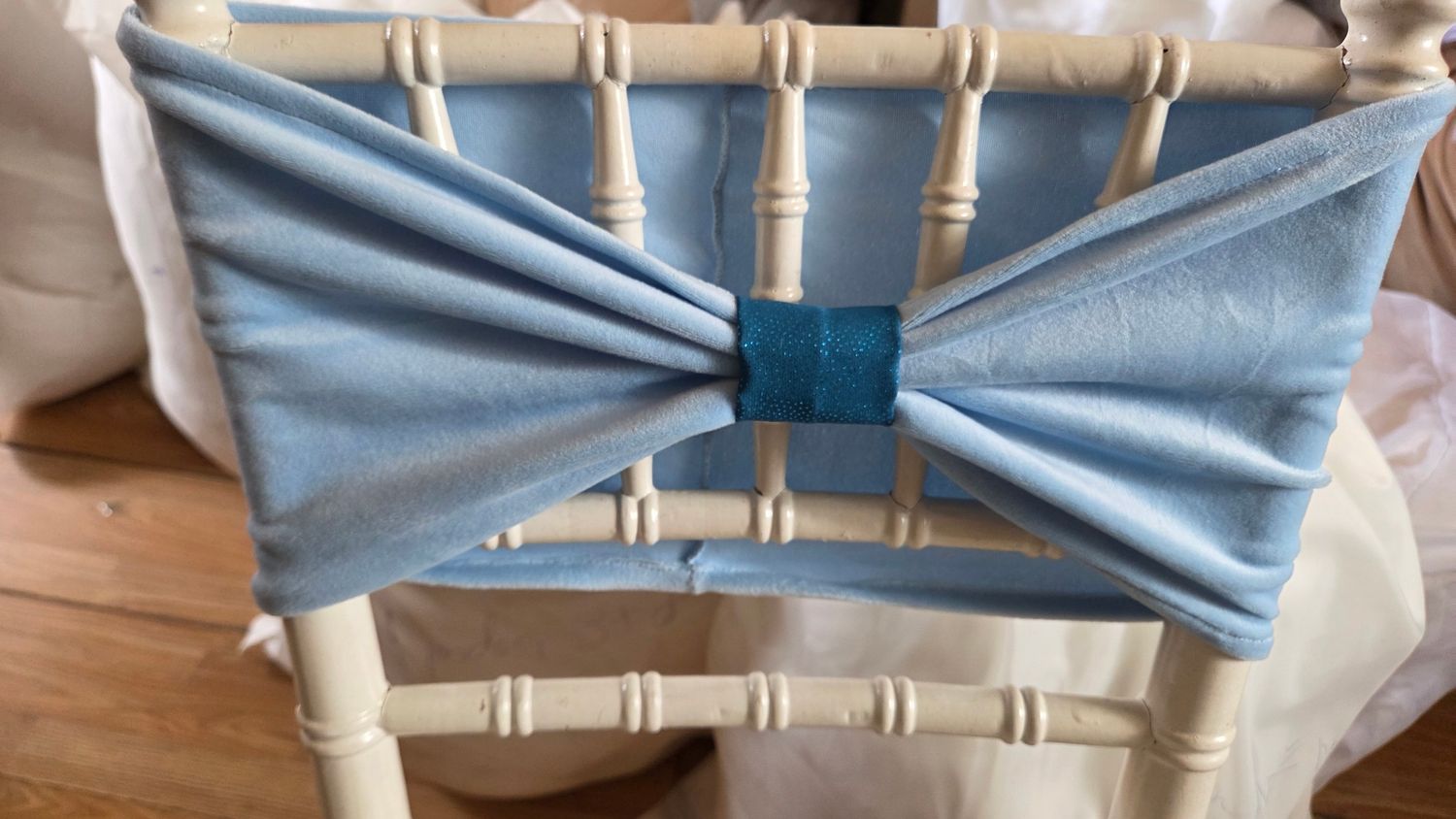 Benzi elastice catifea baby blue cu inel textil turcoaz