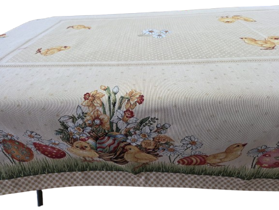 Față de masă 140x240 cm decor pascal puișori și ouă colorate