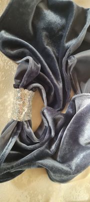 Banda elastica catifea gri  cu inel paiete