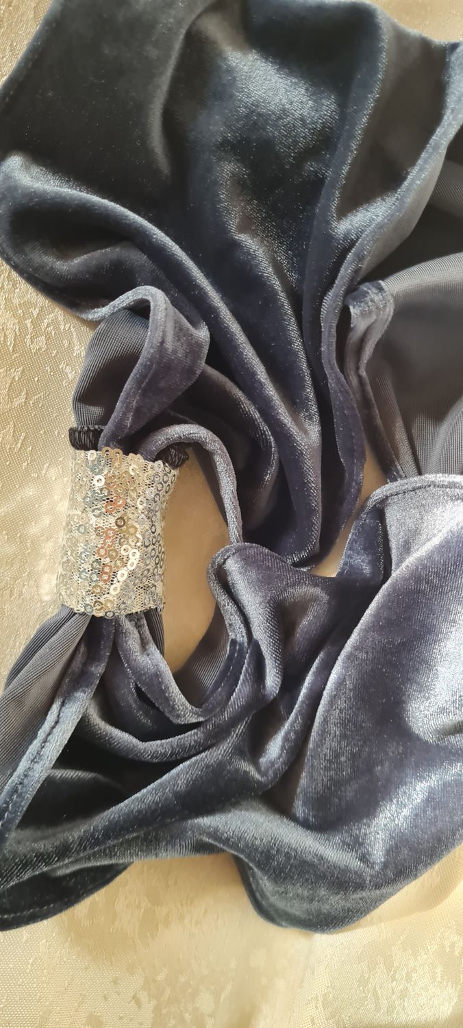 Banda elastica catifea gri  cu inel paiete