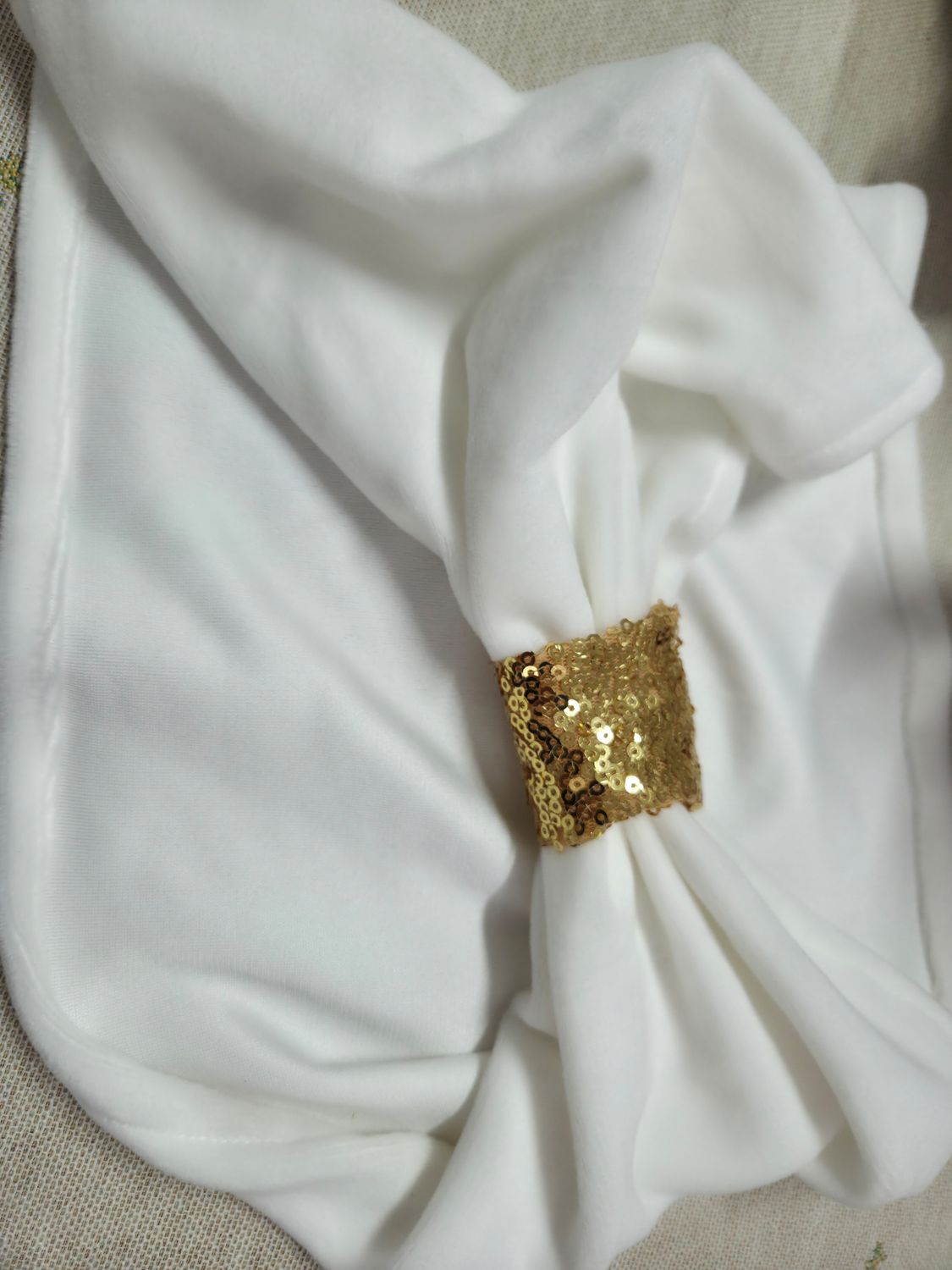 Benzi elastice ivory light cu inel paiete aurii