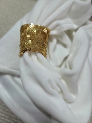 Benzi elastice ivory light cu inel paiete aurii
