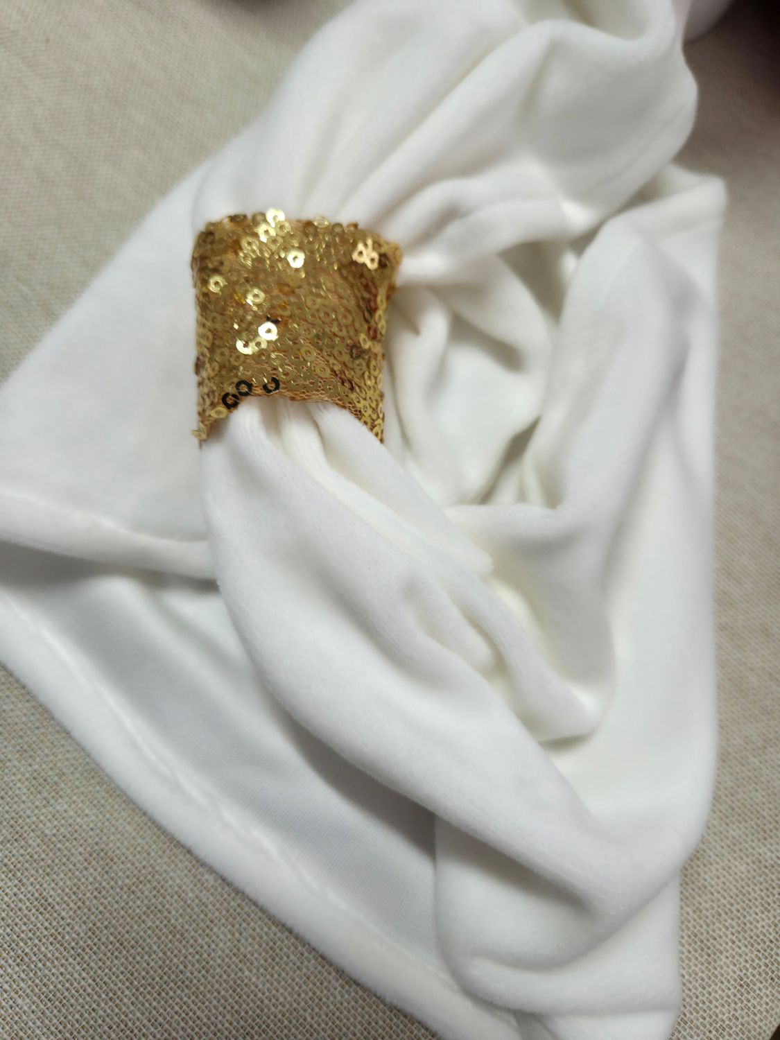 Benzi elastice ivory light cu inel paiete aurii