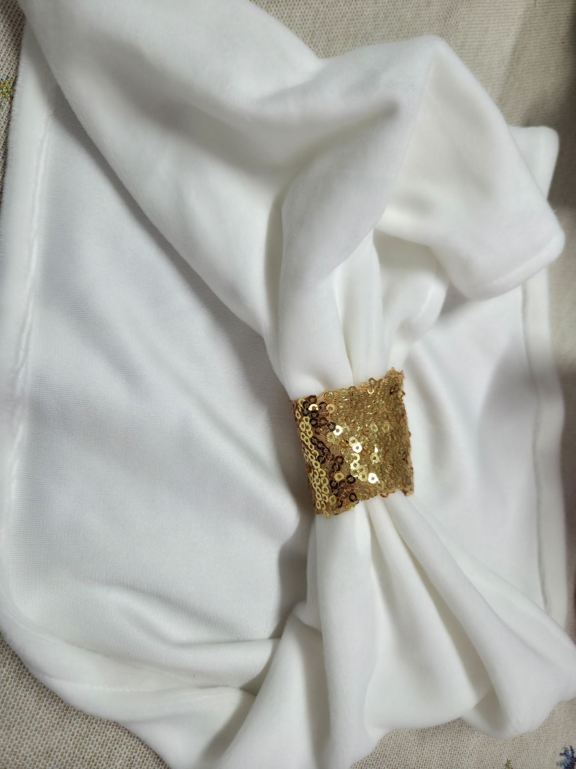 Benzi elastice ivory light cu inel paiete aurii