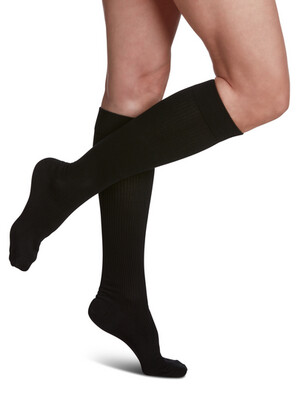 Sigvaris Compression Stockings - Women - Traveno - Black Cotton - Calf High - 15-20mmHg