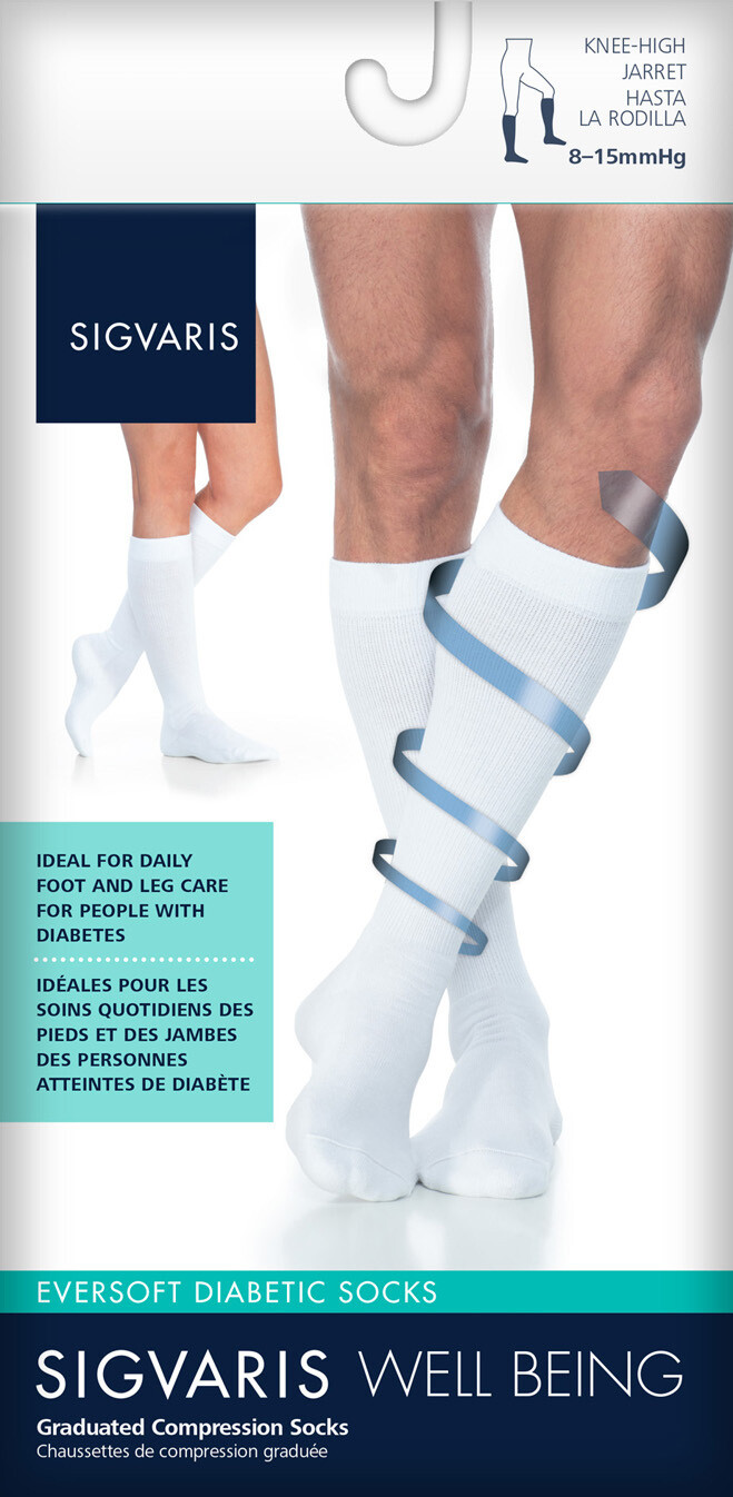 Sigvaris Diabetic Compression Stockings - Unisex - Calf High - White - 8-15mmHg