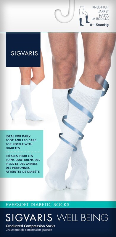 Sigvaris Diabetic Compression Stockings - Unisex - Calf High - White - 8-15mmHg