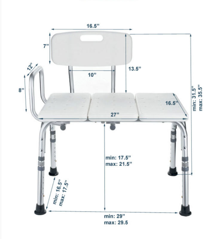 Transfer Bath Bench With Back- With Curtain Control
