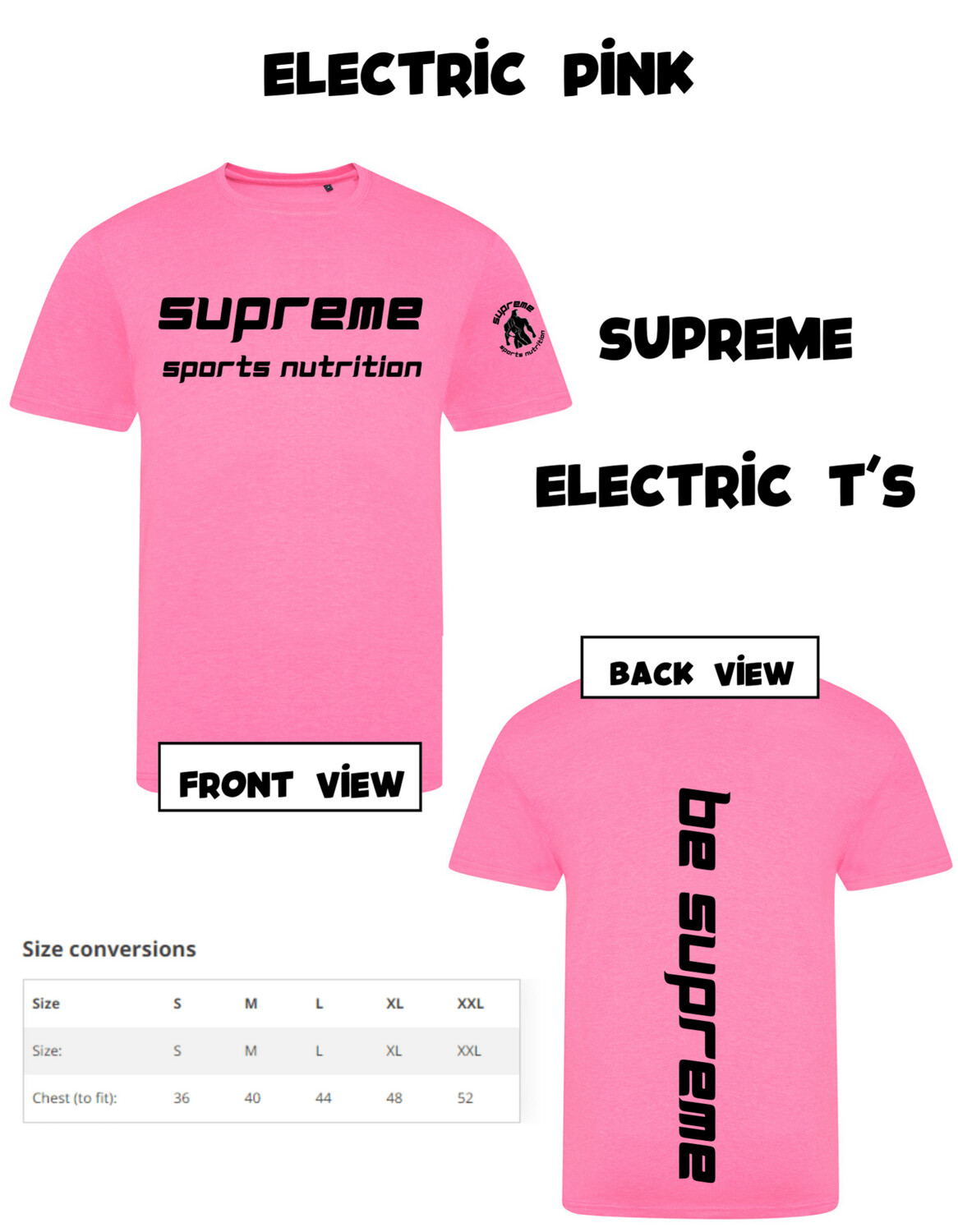Supreme Electric T-Shirts, Colour: Electric Pink, Size: Medium