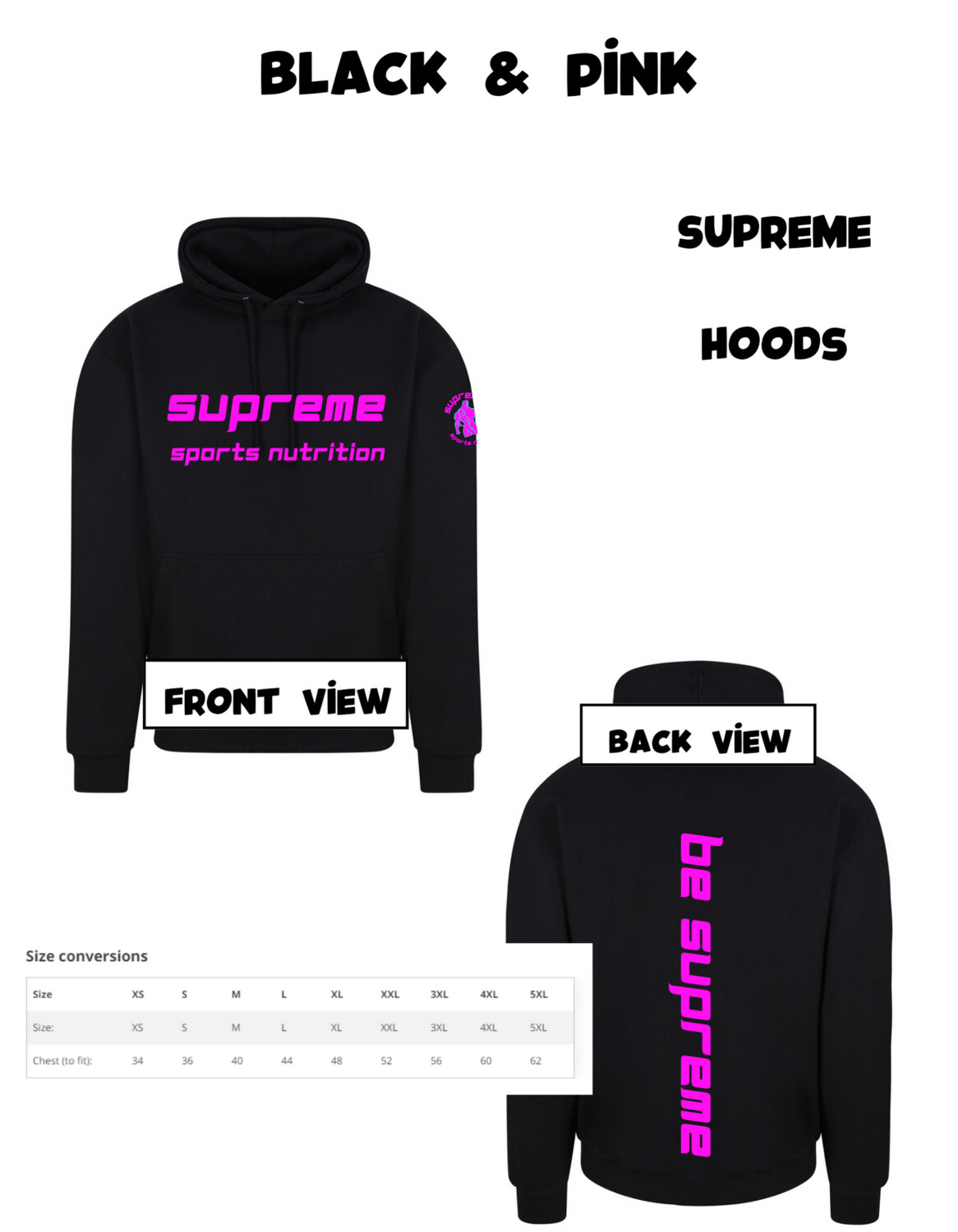 Supreme Hoods, Colour: Black & Pink, Size: Medium