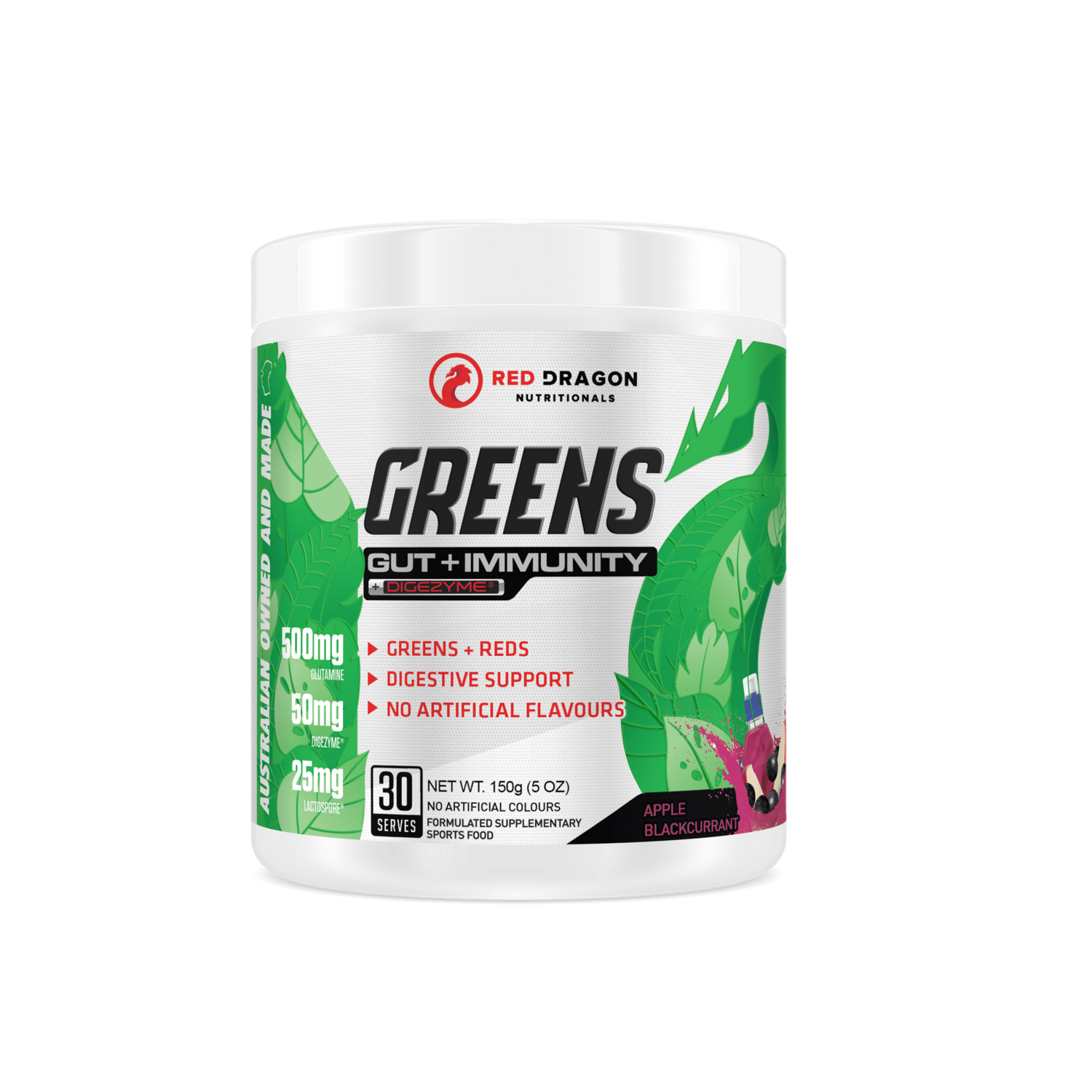 Dragon Greens - Gut Health + Immunity, Flavour: Apple Blackcurrent