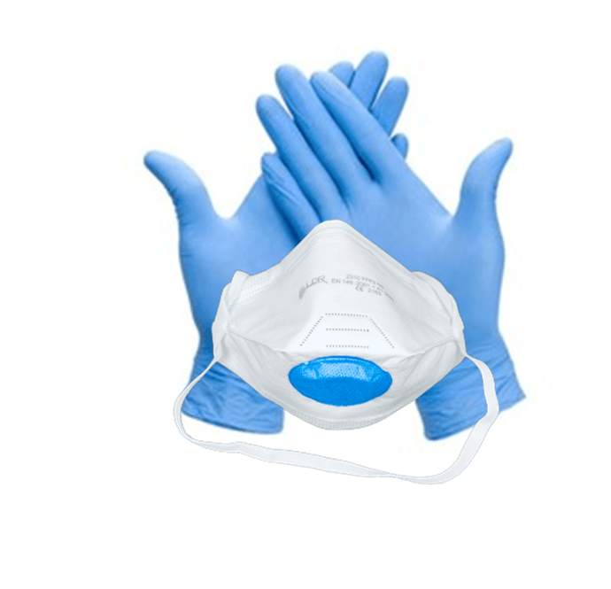 FFP2 Breath-Clear®Maske LT  mit abgedecktem Ventil und Nitril Einweghandschuhen - ab 7,19 €/Stk.