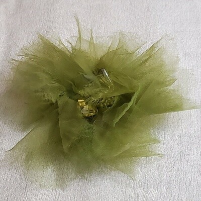 LOFT Green Tulle Beaded Floral Pin Brooch #643