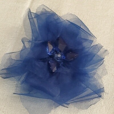 LOFT Blue Tulle Beaded Floral Pin Brooch #429